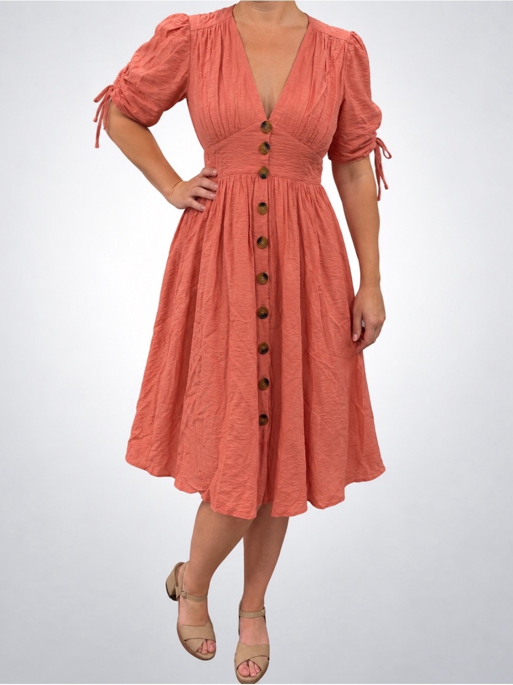 Glamorous Coral Button-Front Midi Dress, US 4